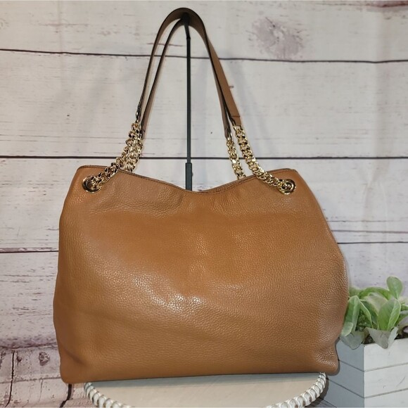 Michael Kors Jet Set Large Tan Genuine Soft Leather Shoulder Hobo Bag - Picture 2 of 16